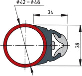 VETUS Vinyl rubbing strake, Ø 42 - 48 mm, dark grey, coil of 30 m (price per m) ROND4248L